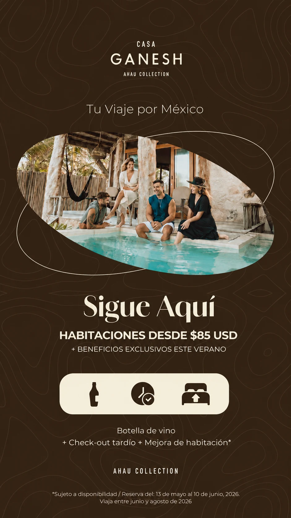Promoción Casa Ganesh: Sigue Aquí — habitaciones desde $85 USD más beneficios exclusivos este verano